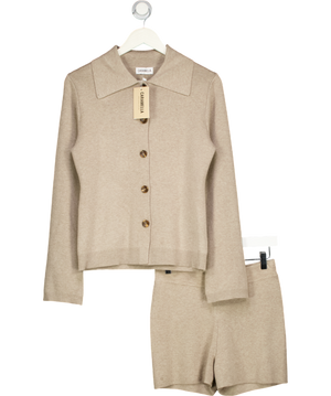 CARAMELLA Beige Knit Button Up Collared Cardigan & Mini Short Co-ord Set UK 8