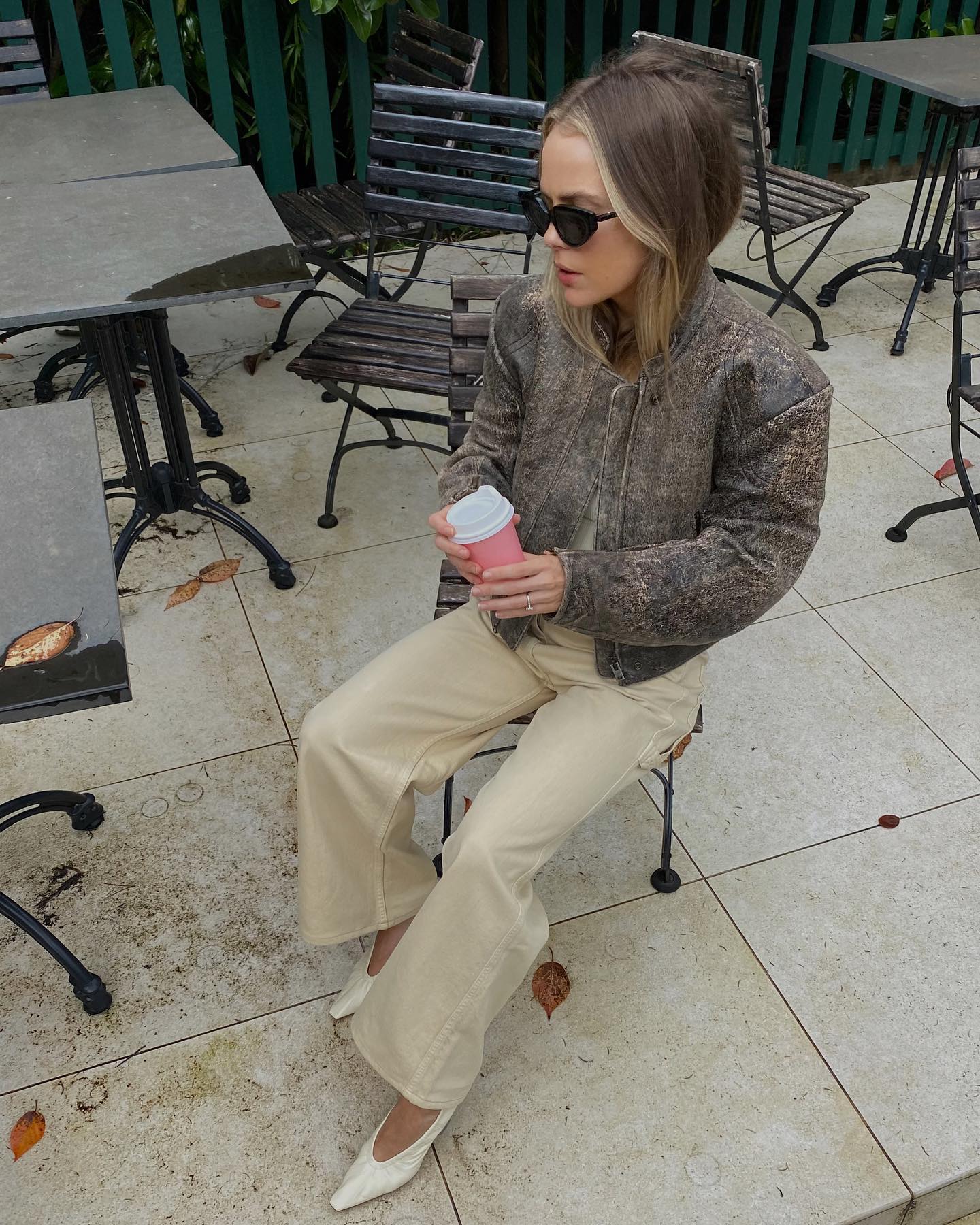 Acne Studios Brown Distressed Leather Bomber Jacket UK XXS-XS