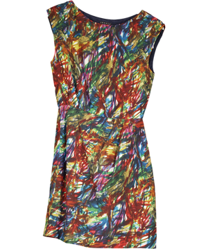 Theory Multicoloured Silk Printed Shift Mini Dress Sz2 UK 6