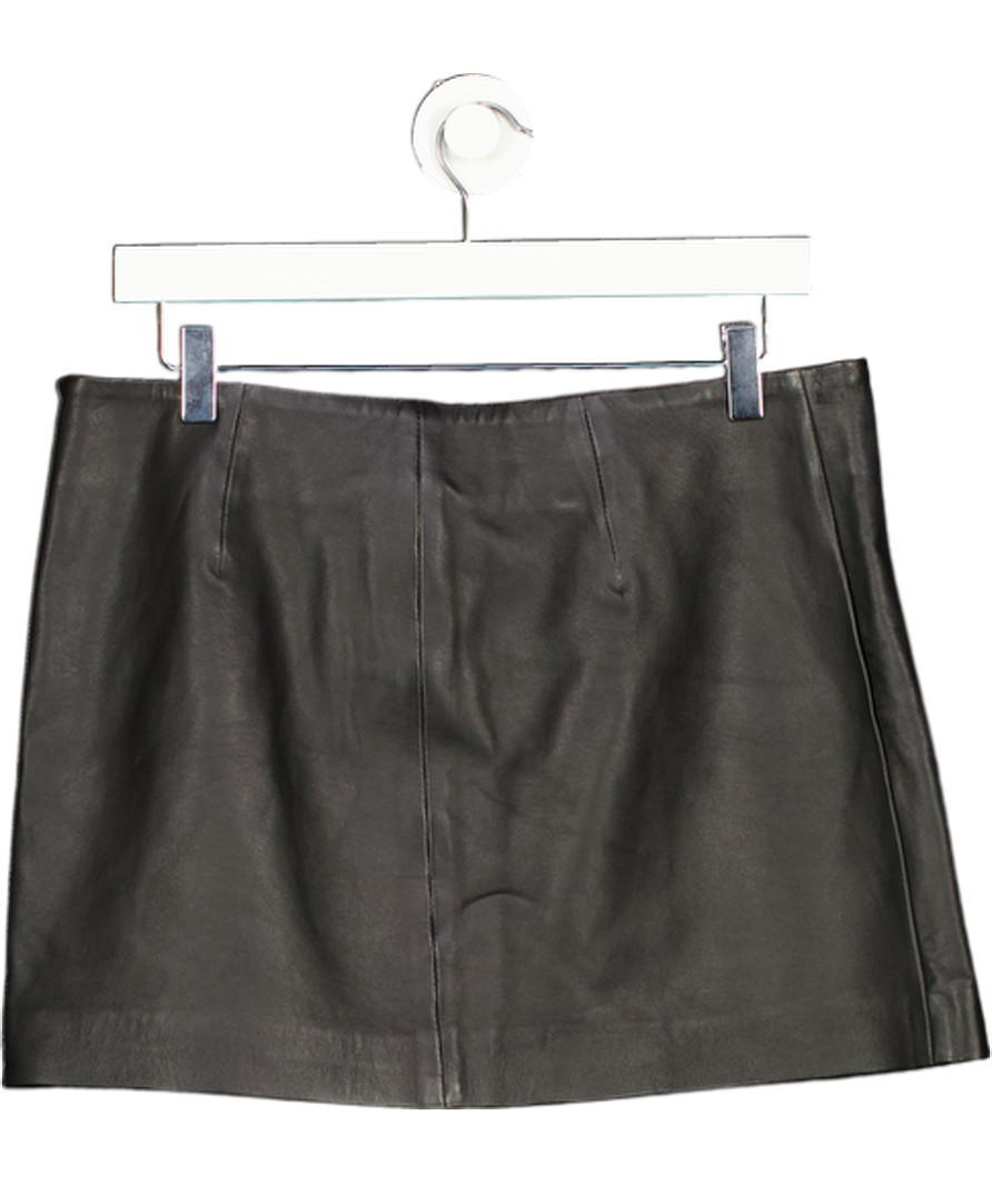 H&M Black Soft Real Leather Slit Mini Skirt UK 12