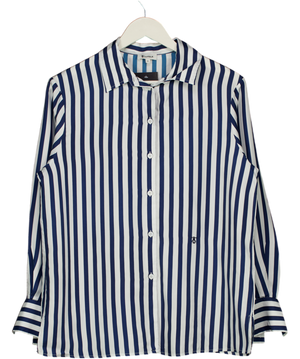 LILYSILK Blue 100% Silk Striped Shirt UK M