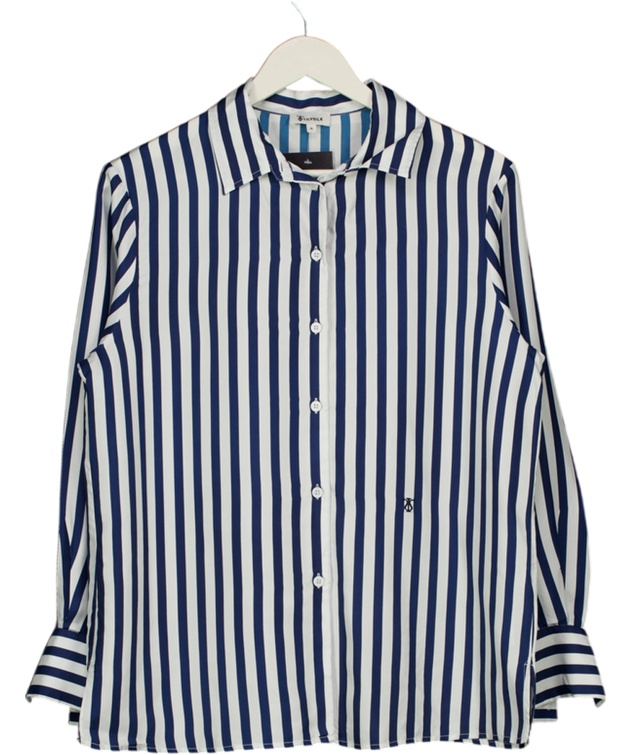 LILYSILK Blue 100% Silk Striped Shirt UK M