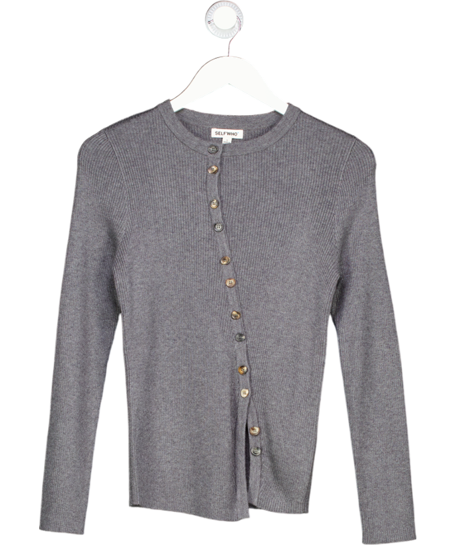 Self Who Grey Knitted Cardigan Sweater UK S