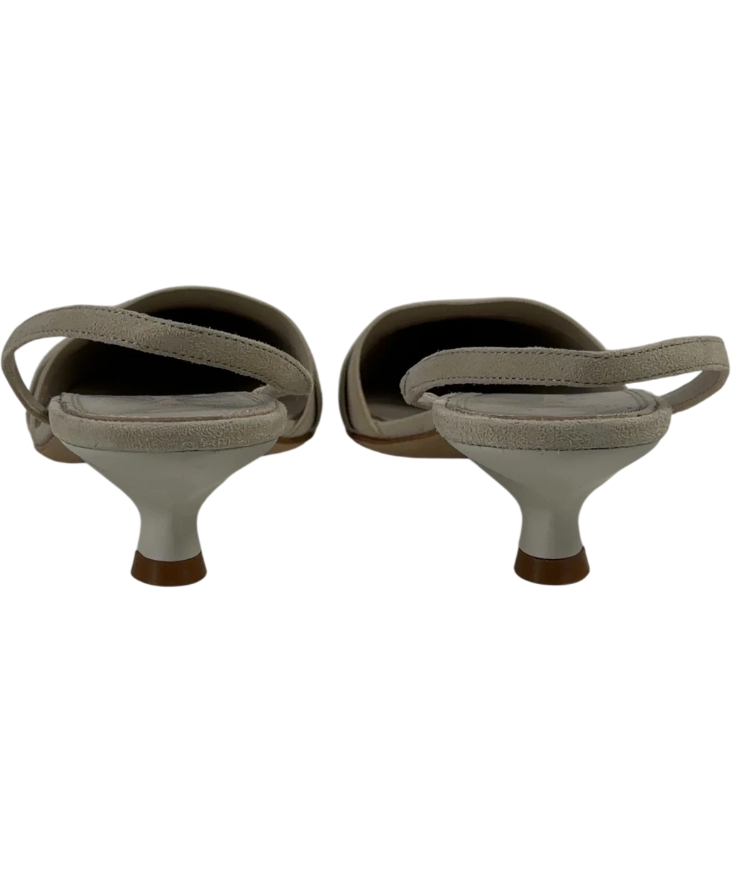 Dagmar Cream QC House of Dagmar Suede Slingback Kitten Heels, size UK 6 EU 39 👠 — back