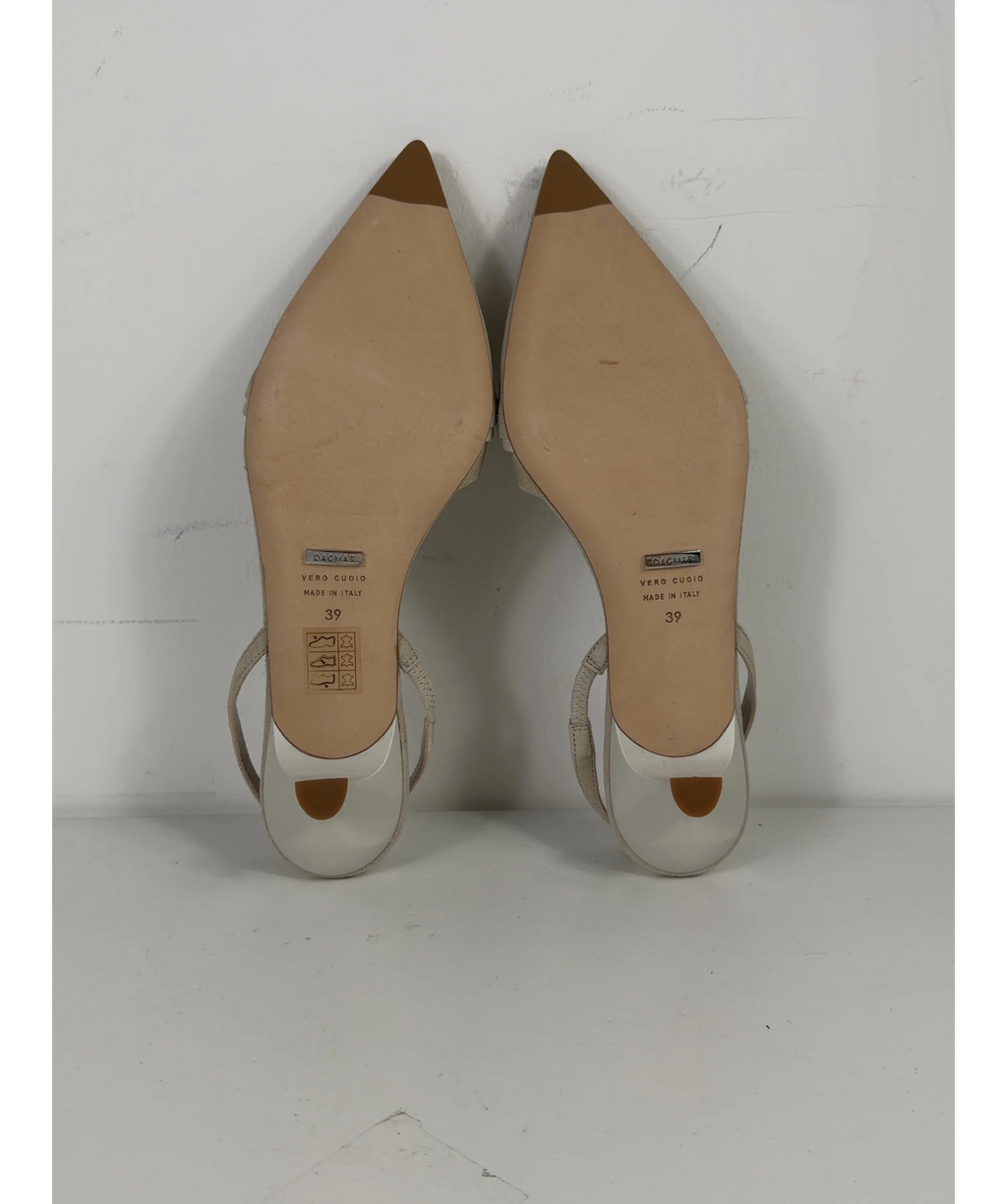 Dagmar Cream QC House of Dagmar Suede Slingback Kitten Heels, size UK 6 EU 39 👠 — fabric detail