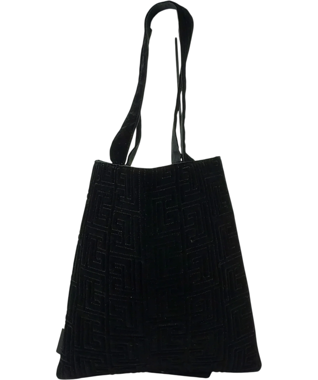 BALMAIN Black Quilted Monogram Velvet Gold Hardware Tote Bag — Back