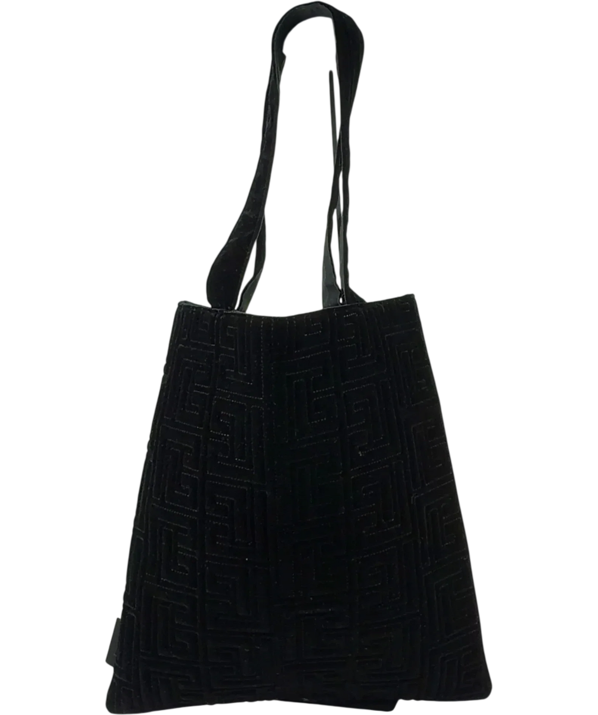 BALMAIN Black Quilted Monogram Velvet Gold Hardware Tote Bag — Back