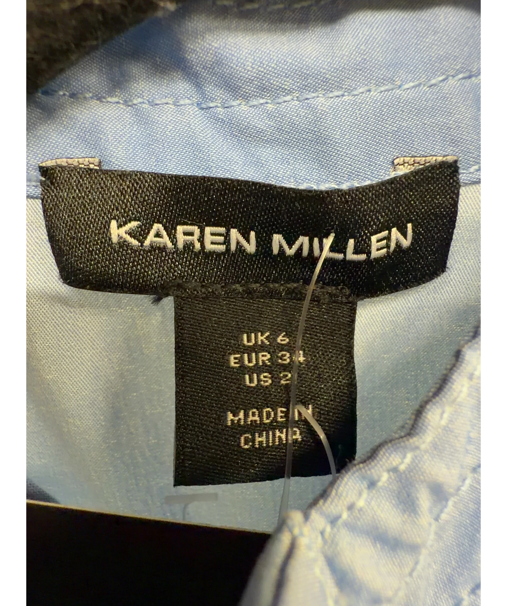 KAREN MILLEN Blue Cotton Pleated Tie Waist Woven Midi Dress, size UK 6 — care label