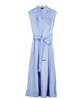 KAREN MILLEN Blue Cotton Pleated Tie Waist Woven Midi Dress, size UK 6 — front