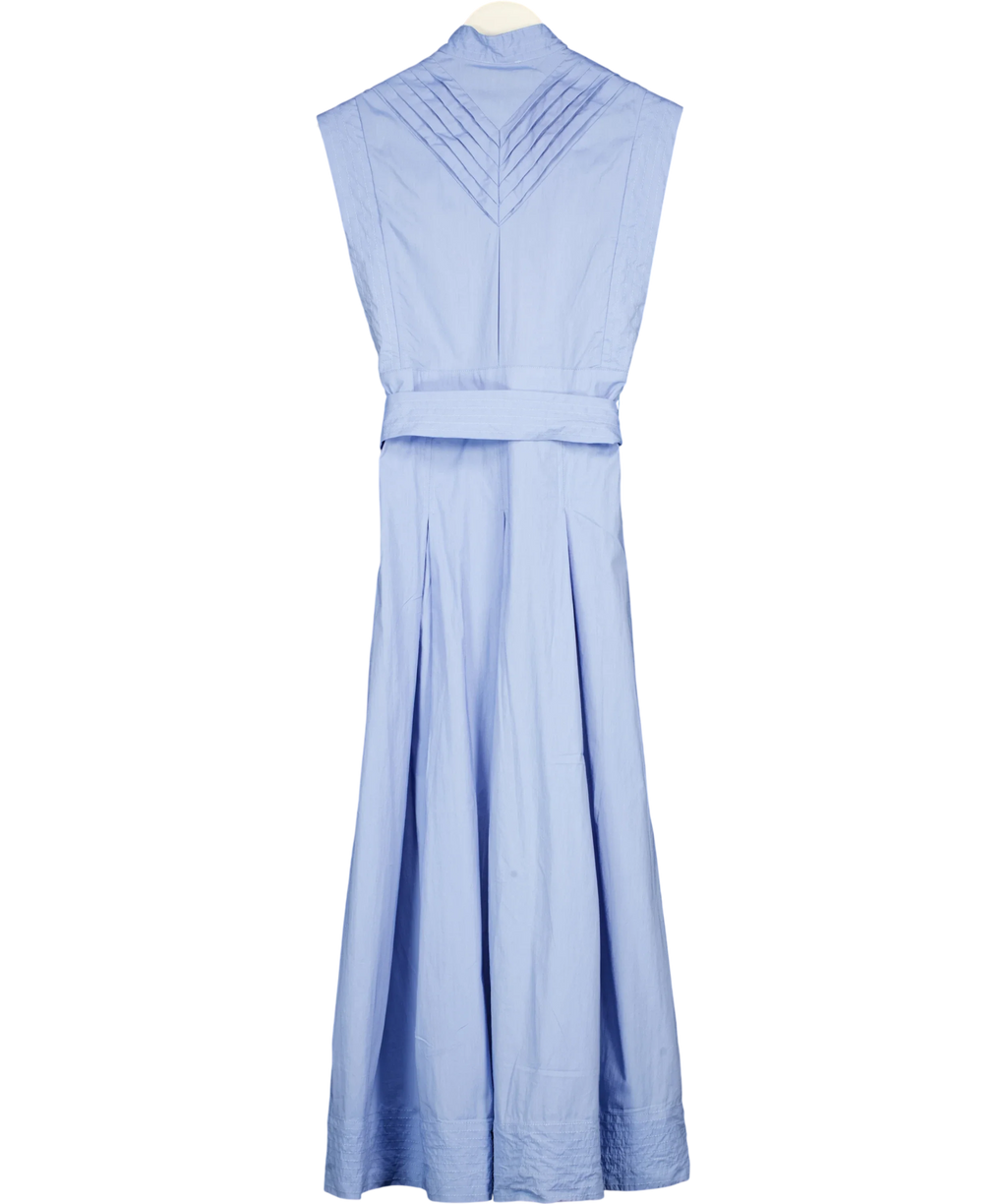 KAREN MILLEN Blue Cotton Pleated Tie Waist Woven Midi Dress, size UK 6 — back