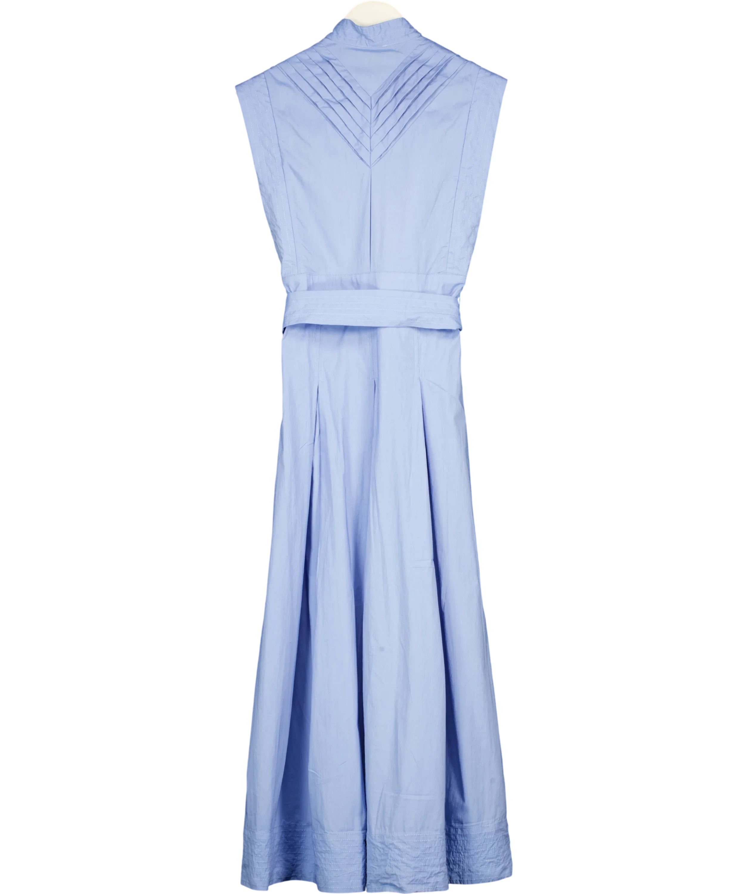 KAREN MILLEN Blue Cotton Pleated Tie Waist Woven Midi Dress, size UK 6 — back