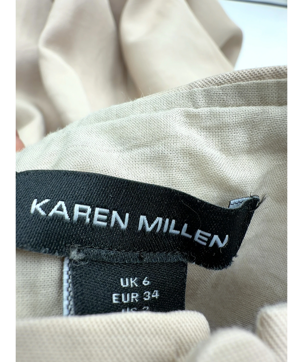 KAREN MILLEN Beige Viscose-Linen Corset-Detail Midi Dress, size UK 6 — detail