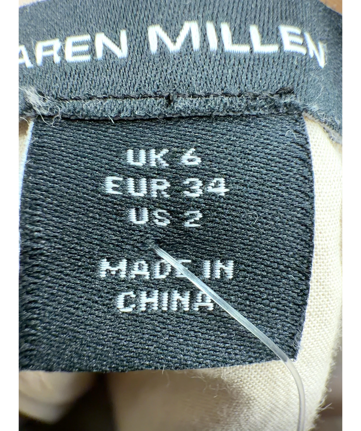 KAREN MILLEN Beige Viscose-Linen Corset-Detail Midi Dress, size UK 6 — care label