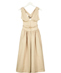 KAREN MILLEN Beige Viscose-Linen Corset-Detail Midi Dress, size UK 6 — front