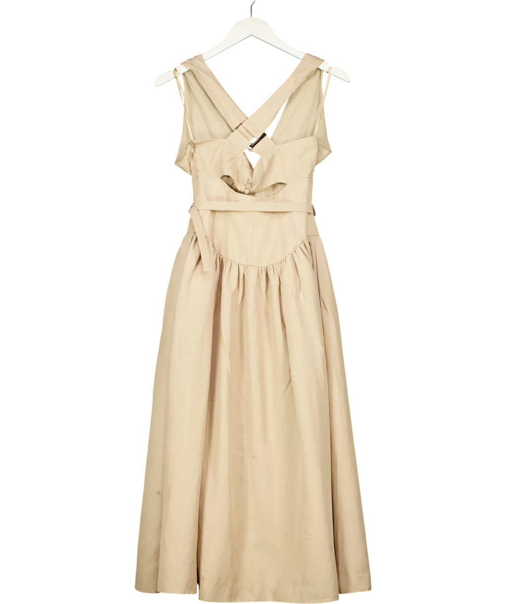 KAREN MILLEN Beige Viscose-Linen Corset-Detail Midi Dress, size UK 6 — back