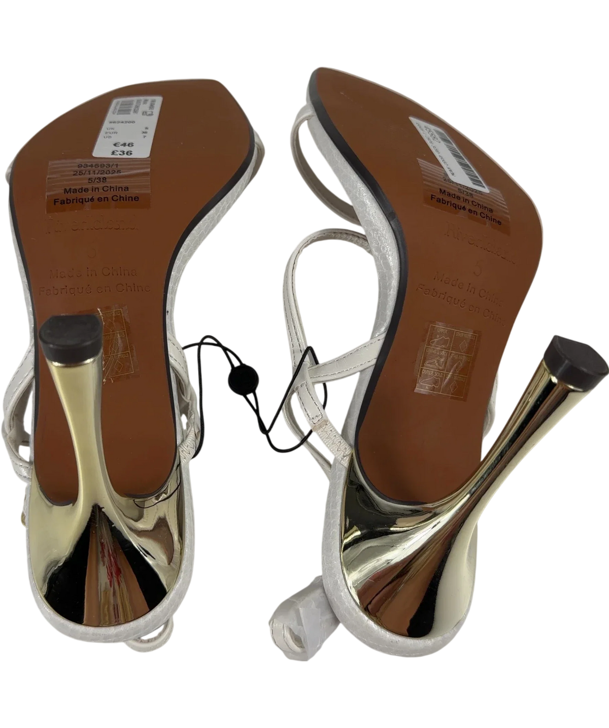 River Island White Strappy Heeled Sandals UK 5 EU 38 — Sole