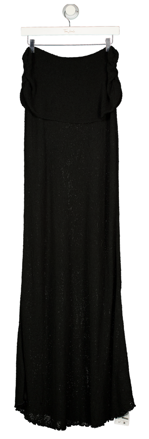 ASOS Maxi Textured Knit Fold Over Detail Bandeau Dress In Black UK M