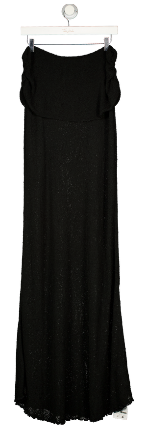 ASOS Maxi Textured Knit Fold Over Detail Bandeau Dress In Black UK M