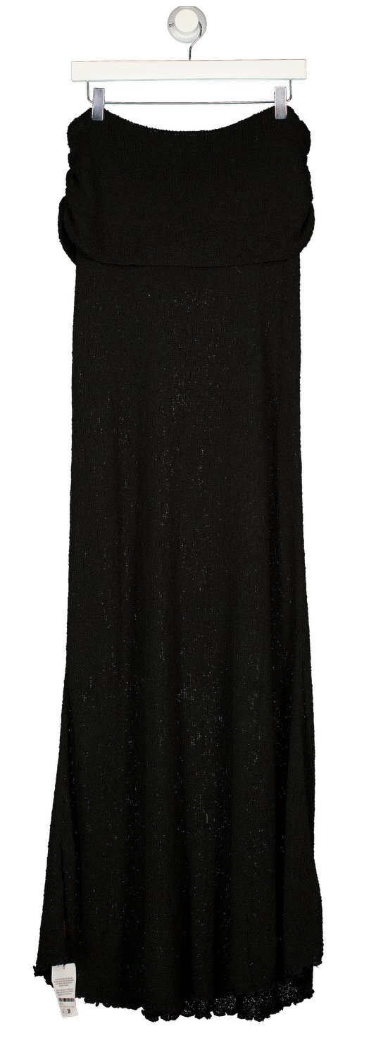 ASOS Maxi Textured Knit Fold Over Detail Bandeau Dress In Black UK M