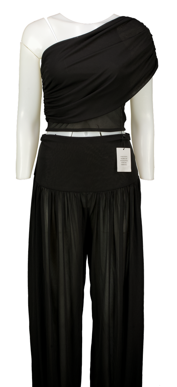 CAMILA COELHO 2-piece Black  Sheer Mesh Emmaline One Shoulder Top & Balloon Trouser Set UK M