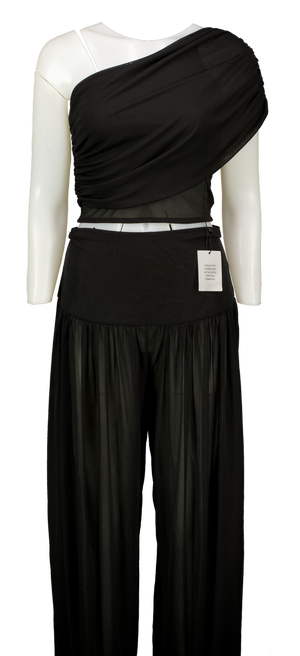 CAMILA COELHO 2-piece Black  Sheer Mesh Emmaline One Shoulder Top & Balloon Trouser Set UK M