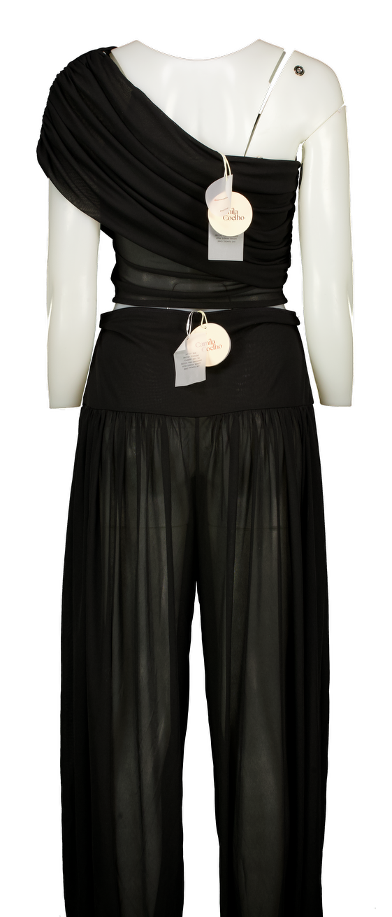 CAMILA COELHO 2-piece Black  Sheer Mesh Emmaline One Shoulder Top & Balloon Trouser Set UK M