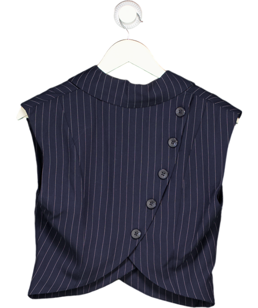 LOUNGE Navy Blue Pinstripe Crossover Waistcoat Top UK 10
