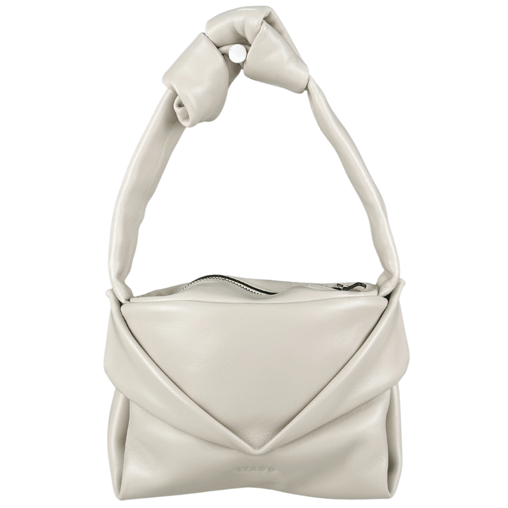 STAUD Cream Kiss Gathered Leather shoulder Bag