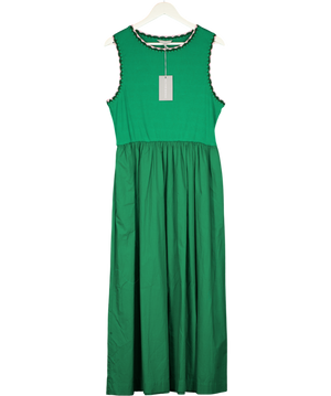 Oliver Bonas Green & Pink Crochet Trim Cotton Midi Dress UK 8