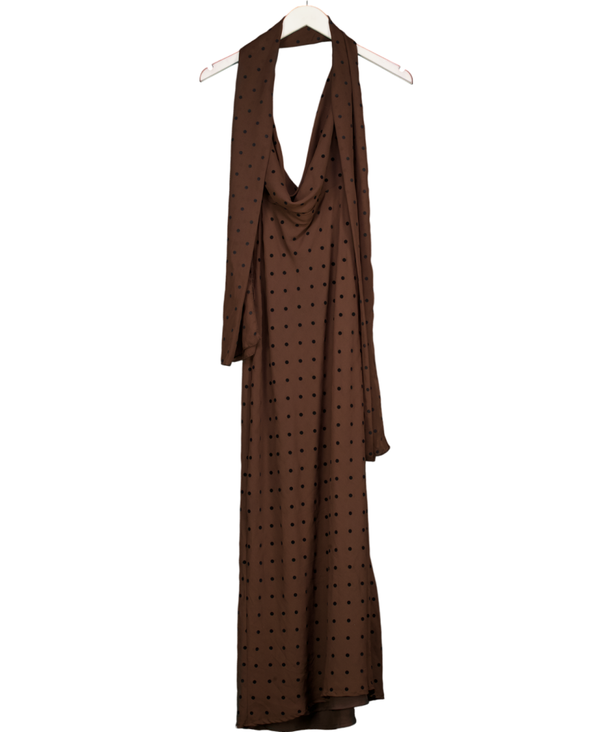 ZARA Brown Polka Dot Scarf Maxi Dress UK S