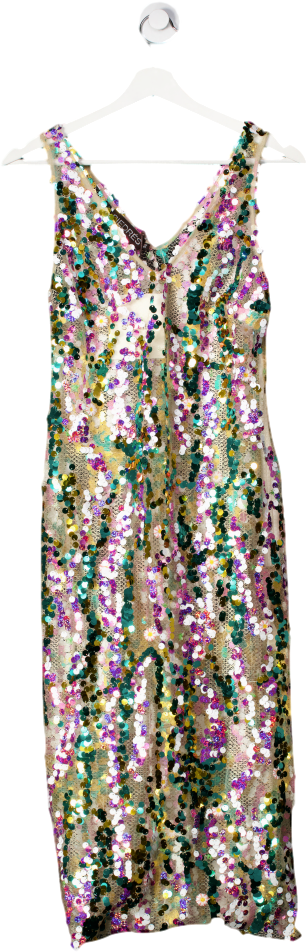 siedres Multicoloured Rhode - V-neck Sheer Sequined Dress UK XS
