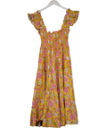 COAST & COUNTRY Yellow Floral 100% Cotton Shirred Midi Dress UK XS/S