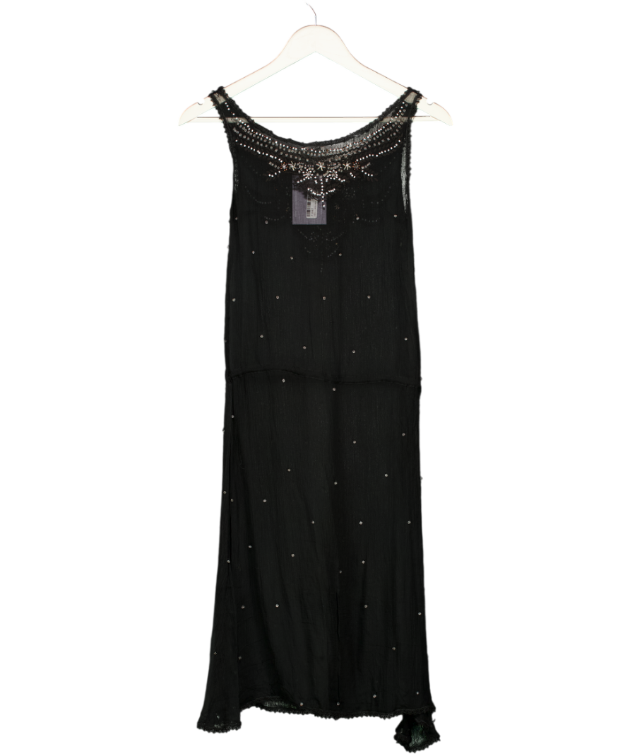 Cacharel Black Sheer Beaded Sleeveless Dress UK 12