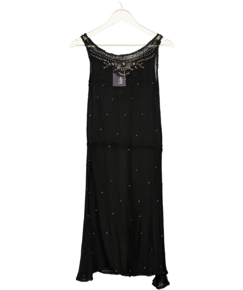 Cacharel Black Sheer Beaded Sleeveless Dress UK 12