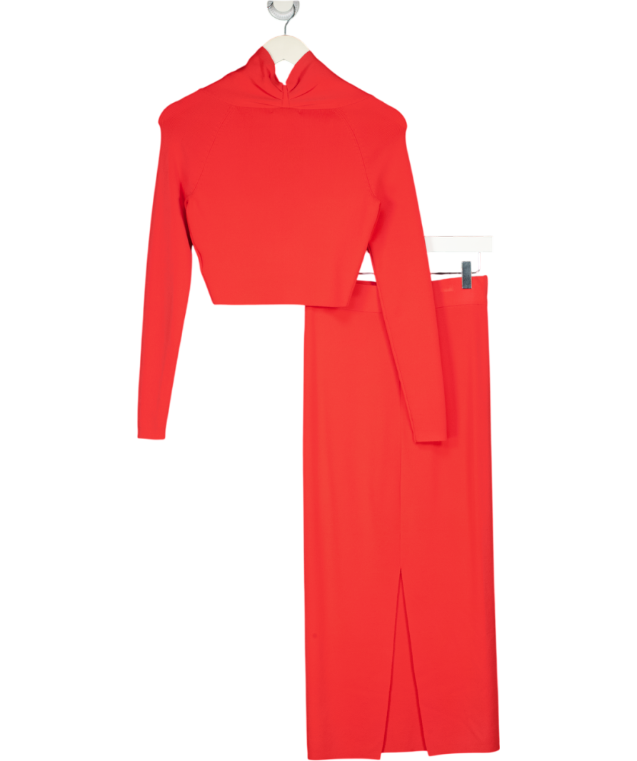 REISS 2-piece High Neck Cropped Top  And Midi Skirt In Coral Red UK S