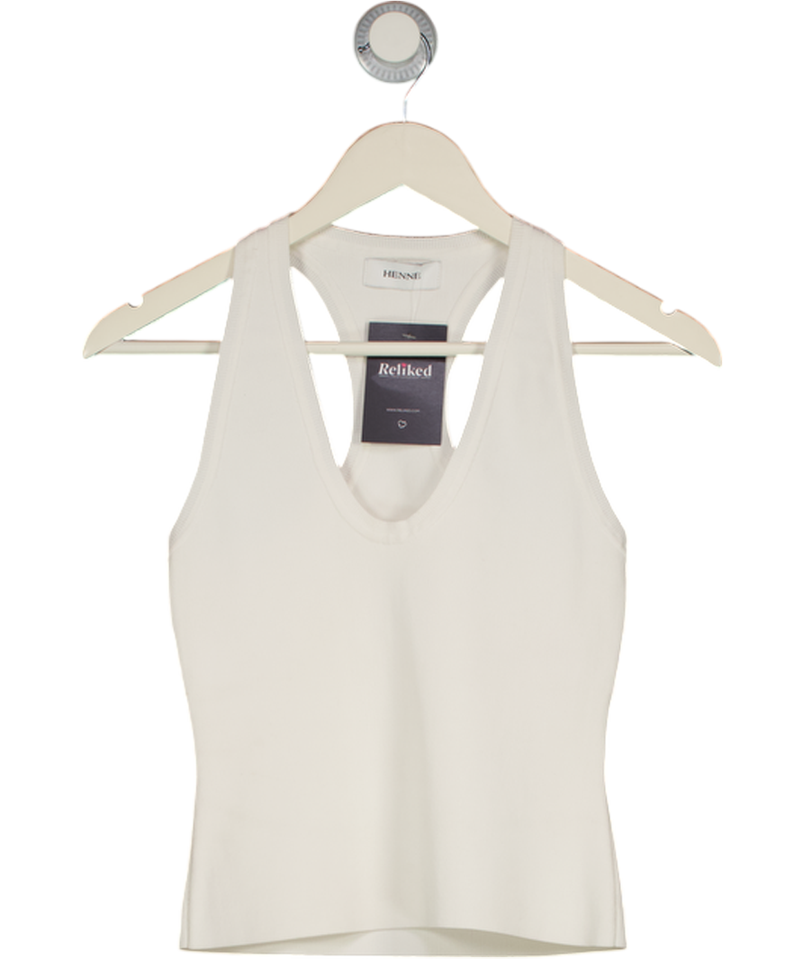 HENNE White Maiken Viscose Knit Racer Back Tank Top UK S