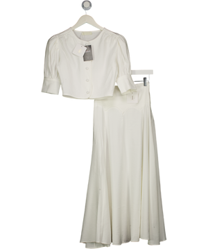 VITA GRACE 2-piece White Lola  Top And Scallop Seam Midi Skirt Set UK XS