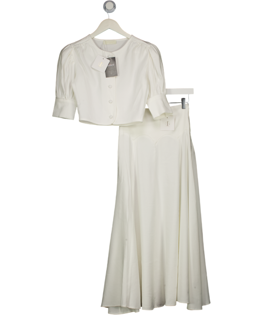 VITA GRACE 2-piece White Lola  Top And Scallop Seam Midi Skirt Set UK XS