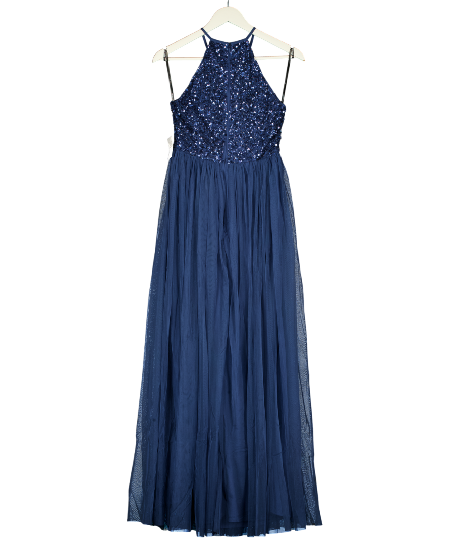 MAYA DELUXE Navy Blue Embellished Tulle Maxi Dress UK 8