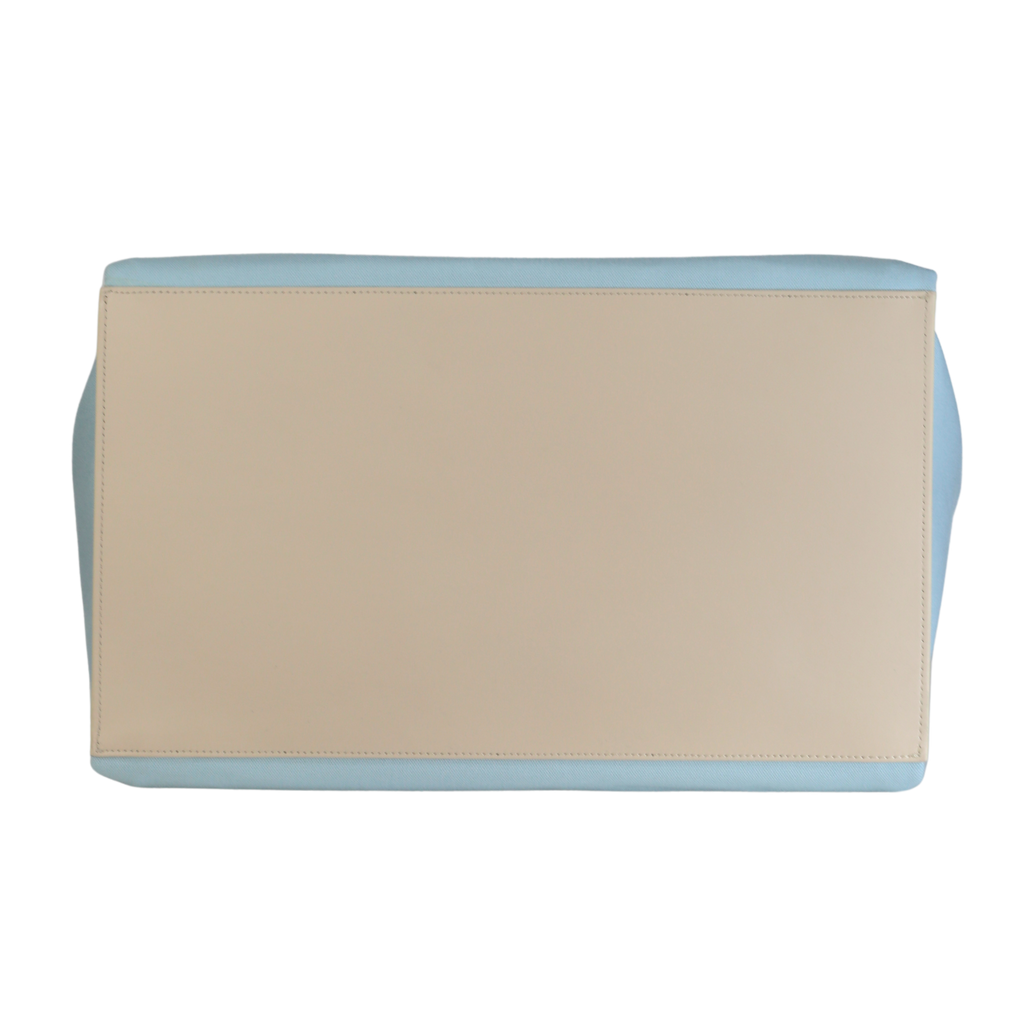 Ferrari X Charles Leclerc Large Tote Bag In Blue Canvas And Stone Leather