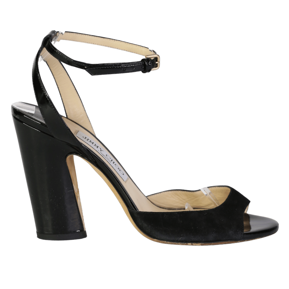 Jimmy Choo Black Miranda 100 Patent Leather And Suede Sandals UK 6 EU 39 👠