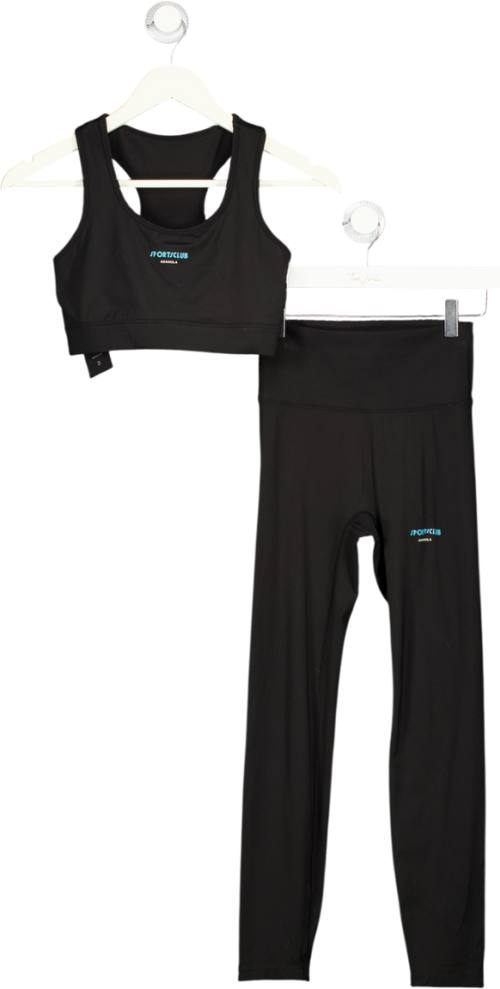 ADANOLA 2-piece Black Sports Club Active Leggings & Bra Top UK S