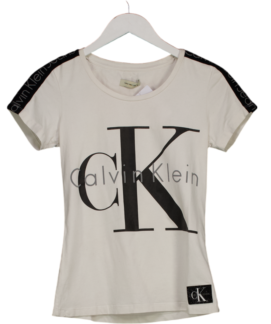 Calvin Klein White CK Logo Fitted T-shirt UK M