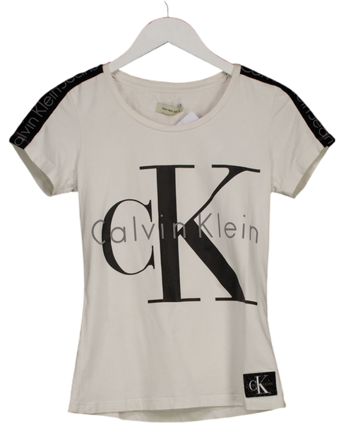 Calvin Klein White CK Logo Fitted T-shirt UK M