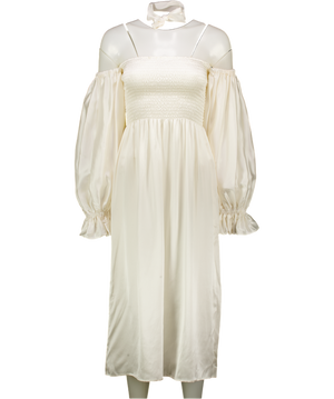 SLEEPER White Atlanta Dress In Ivory White100% Silk With Tie UK S