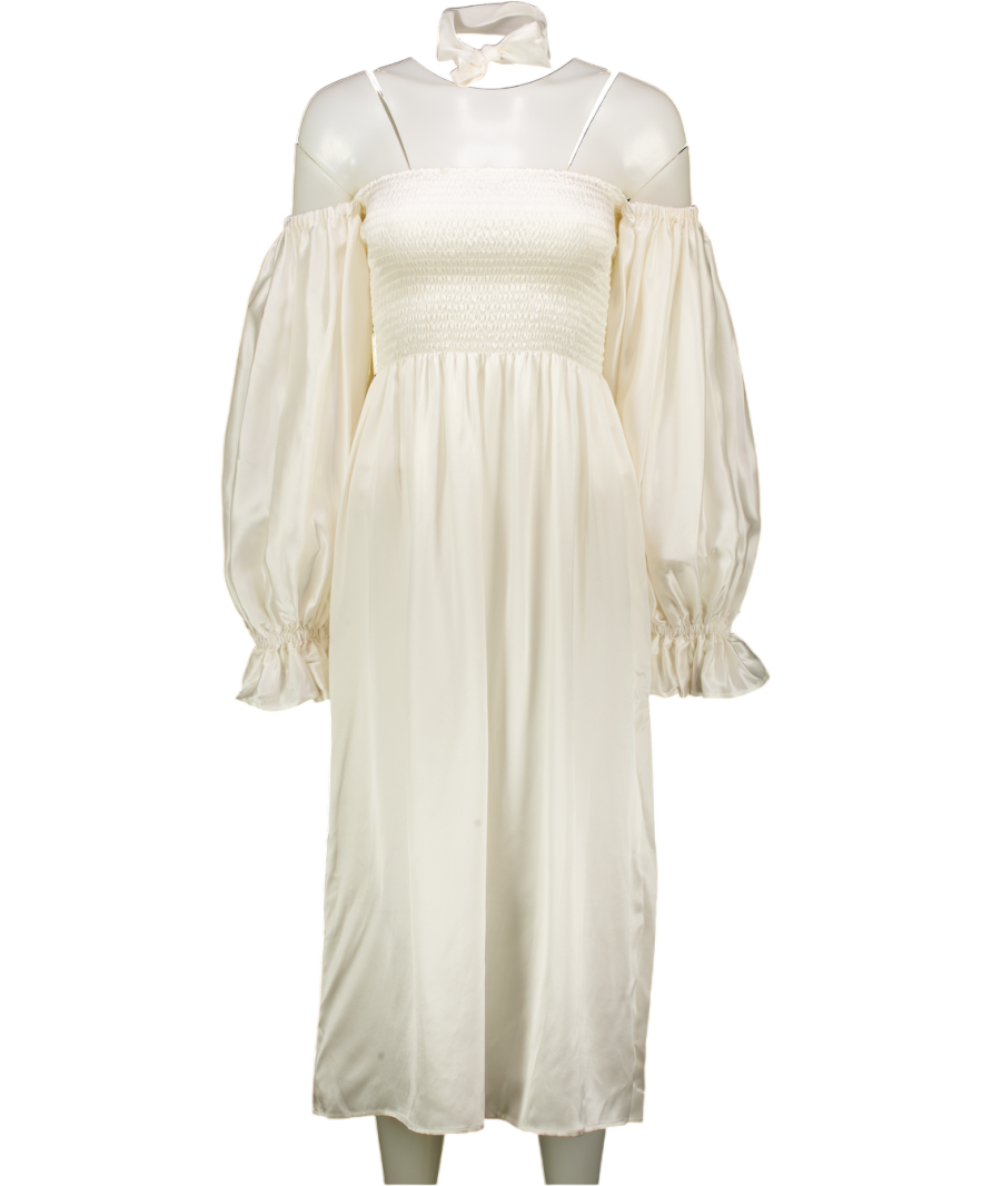 SLEEPER White Atlanta Dress In Ivory White100% Silk With Tie UK S