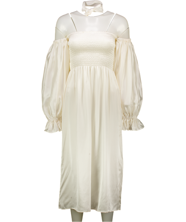 SLEEPER White Atlanta Dress In Ivory White100% Silk With Tie UK S