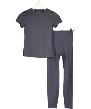 ADANOLA 2-piece Dark Grey Short Sleeve Top (uk S ) & Leggings (uk Xs) Active Set UK XS/S