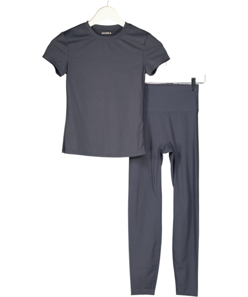 ADANOLA 2-piece Dark Grey Short Sleeve Top (uk S ) & Leggings (uk Xs) Active Set UK XS/S