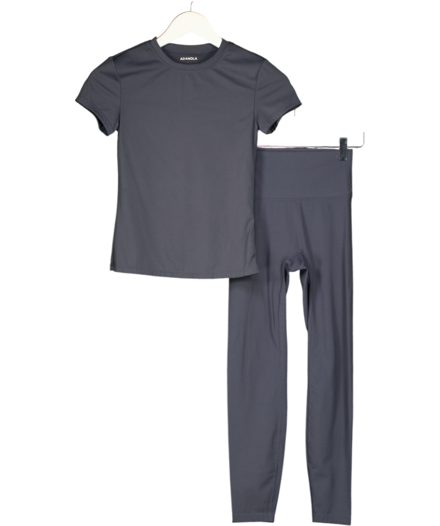 ADANOLA 2-piece Dark Grey Short Sleeve Top (uk S ) & Leggings (uk Xs) Active Set UK XS/S